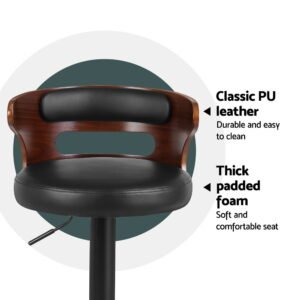 Adjustable Swivel Bar Stools – Black Faux Leather, Set of 4 - Image 4