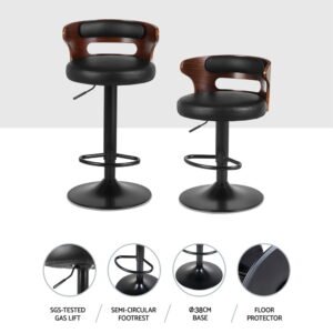 Adjustable Swivel Bar Stools – Black Faux Leather, Set of 4 - Image 5
