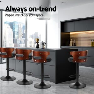 Adjustable Swivel Bar Stools – Black Faux Leather, Set of 4 - Image 6