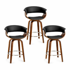 Wooden Swivel Bar Stools with Arms – Black, 65cm, Set of 3