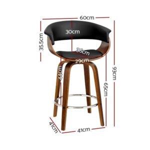 Alternative view of Wooden Swivel Bar Stools with Arms – Black, 65cm, Set of 3