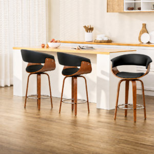 Wooden Swivel Bar Stools with Arms – Black, 65cm, Set of 3 - Image 3