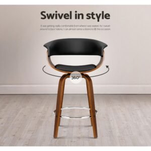 Wooden Swivel Bar Stools with Arms – Black, 65cm, Set of 3 - Image 6