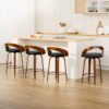Wooden Swivel Bar Stools – Walnut & Black, Set of 4