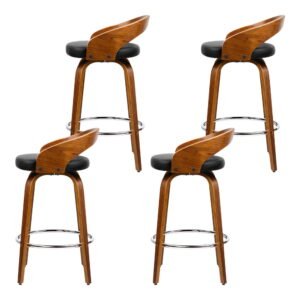 Wooden Swivel Bar Stools – Walnut & Black, Set of 4 - Image 3