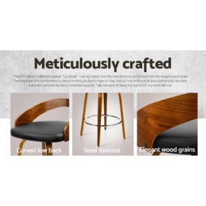 Wooden Swivel Bar Stools – Walnut & Black, Set of 4 - Image 4