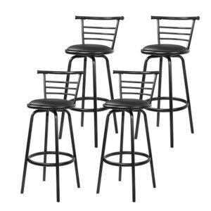 Swivel Bar Stools – Black Faux Leather & Steel, Set of 4 - Image 3