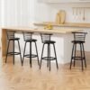 Swivel Bar Stools – Black Faux Leather & Steel, Set of 4