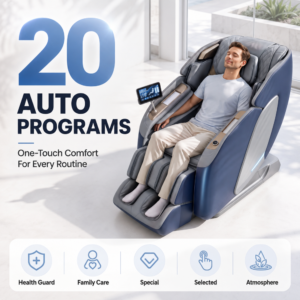 4D Double-Core Massage Chair with Heat – Grey, 20 Programmes - Image 4