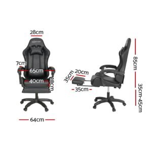 Alternative view of 6-Point Massage Gaming Chair with LED Lights & Footrest – Black