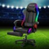 6-Point Massage Gaming Chair with LED Lights & Footrest – Black