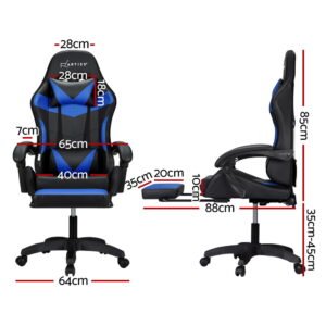 Alternative view of 6-Point Massage Gaming Chair with LED Lights & Footrest – Blue