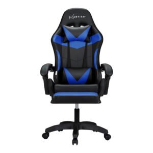 6-Point Massage Gaming Chair with LED Lights & Footrest – Blue - Image 3