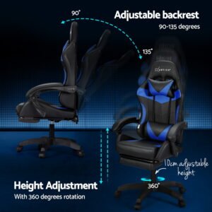 6-Point Massage Gaming Chair with LED Lights & Footrest – Blue - Image 6