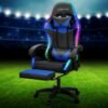 6-Point Massage Gaming Chair with LED Lights & Footrest – Blue